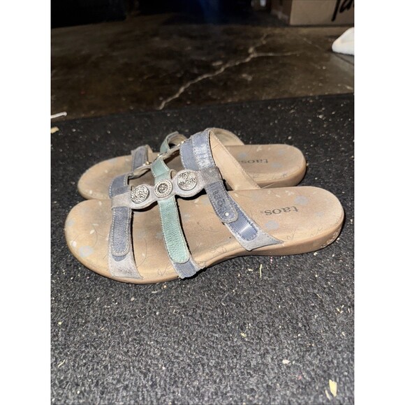 TAOS Prize Women’s 8 Pewter Silver Gray Sandals Leather Slip on Comfort Shoes - Picture 3 of 7